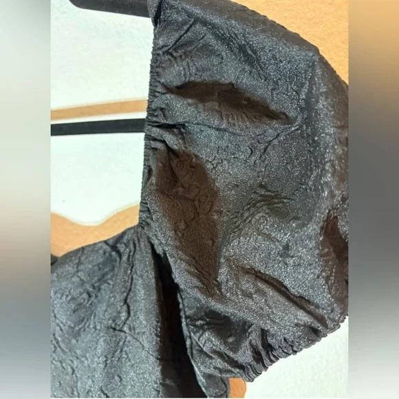 Lulus NWT Adorable Mood” Black Floral Jacquard Puff Sleeve Babydoll Dress Medium - Picture 13 of 14